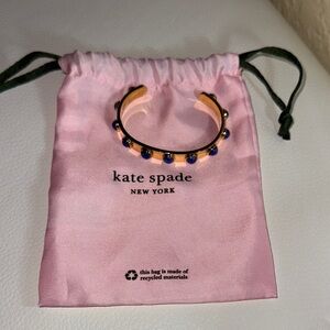 Kate Spade Gold Slip On Bracelet With Blue Cabochons